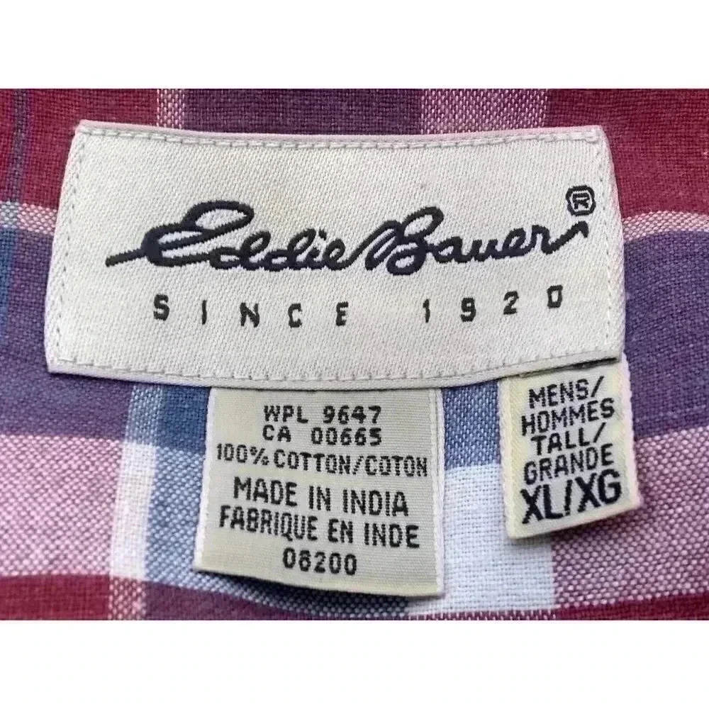 Eddie Bauer Men's Cotton Red /Blue Plaid Short Sleeve Shirt XL / XG - Picture 6 of 6